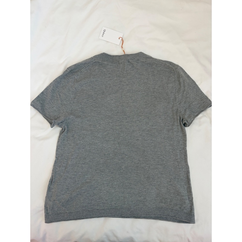 Quince Organic Cotton Cashmere Blend Short Sleeve Sweater Heather Grey Medium - Picture 8 of 9